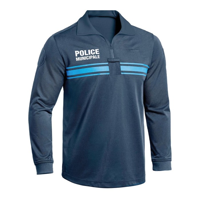 Polo manches longues Police Municipale P.M. ONE bleu