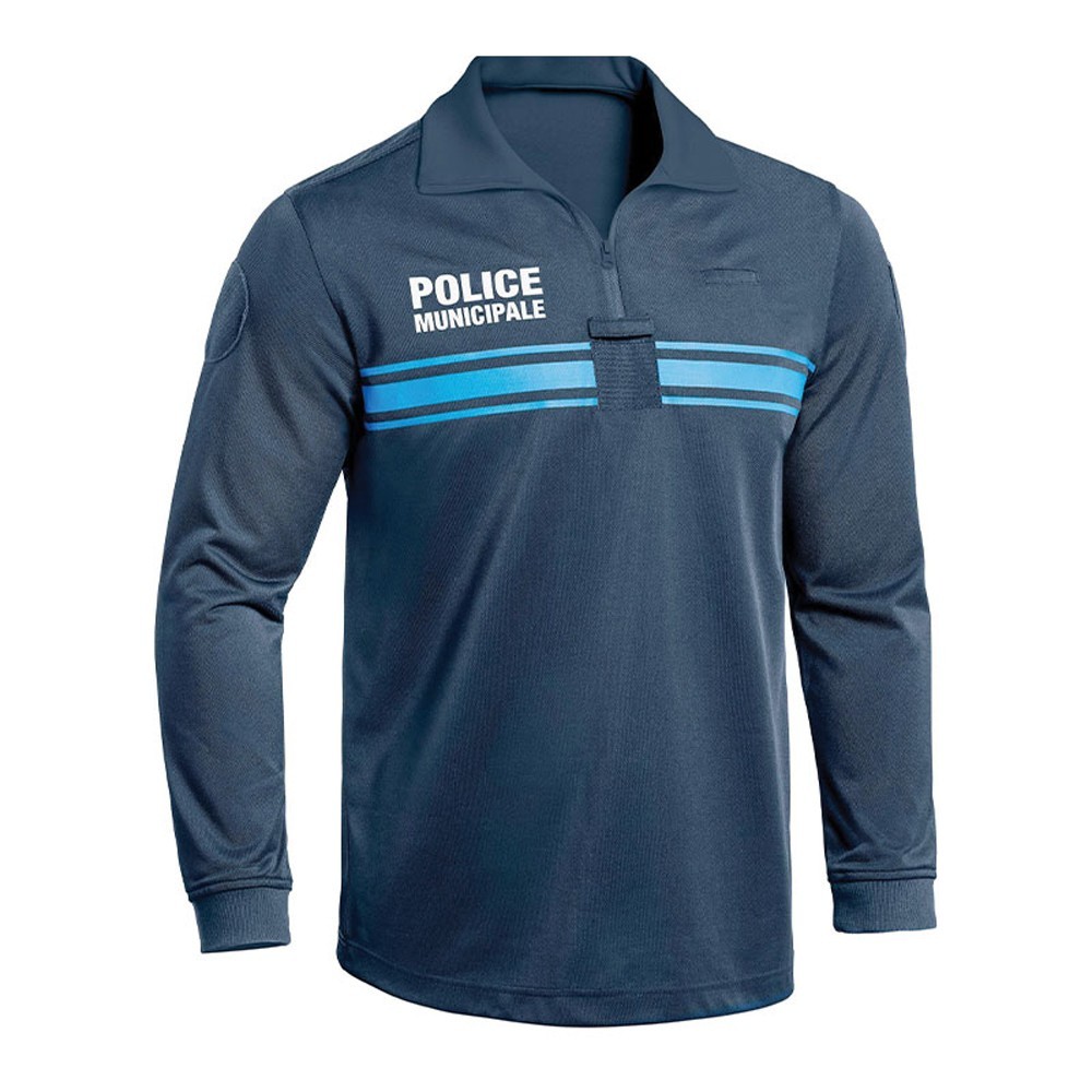 Polo manches longues Police Municipale P.M. ONE bleu