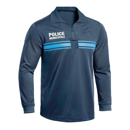 Polo manches longues Police Municipale P.M. ONE bleu