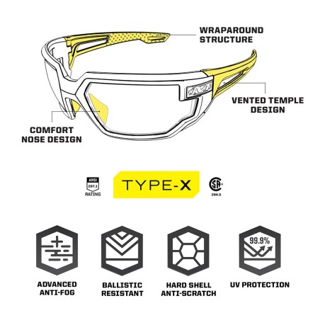 Lunettes de protection balistique Type-X verres ambré