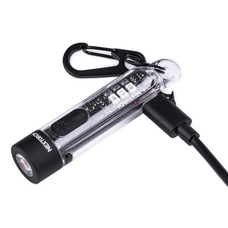 Lampe porte-clés rechargeable multifonctions K40 - éclairage blanc, rouge et bleu + UV - 700 lumens