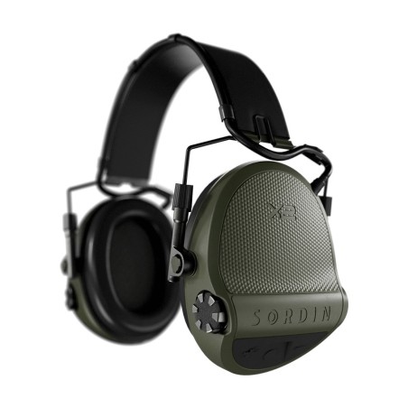 Casque anti-bruit Suprême X2 vert olive avec serre-tête cuir noir et anneaux d'hygiène en mousse