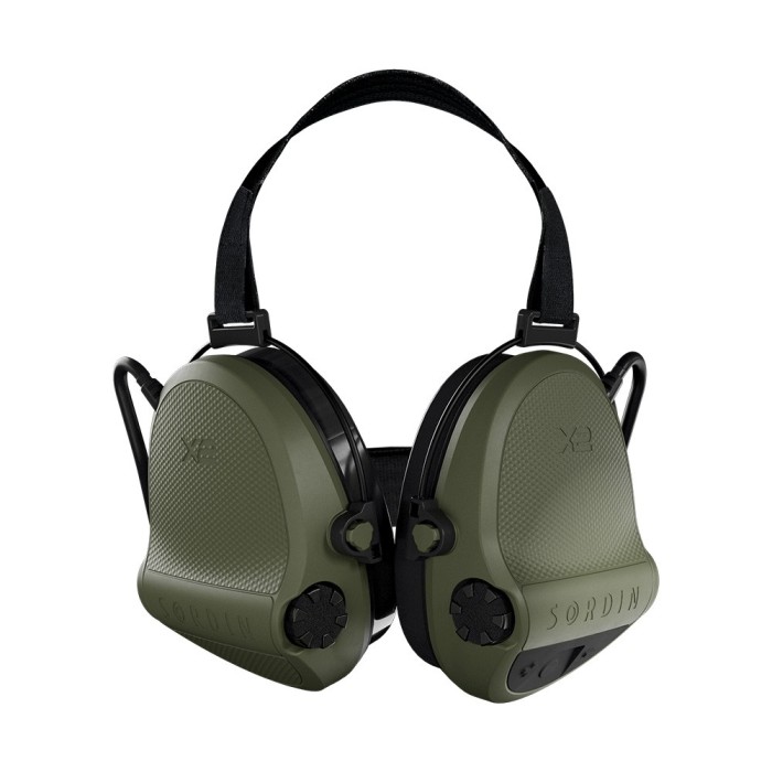 Casque anti-bruit Suprême X2 vert olive avec serre-nuque tissu noir et anneaux d'hygiène en gel