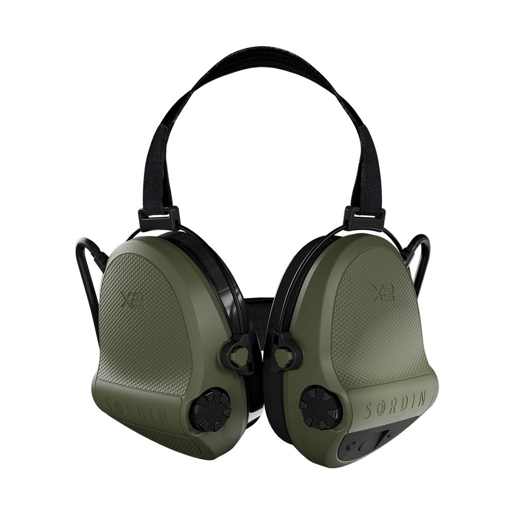 Casque anti-bruit Suprême X2 vert olive avec serre-nuque tissu noir et anneaux d'hygiène en gel