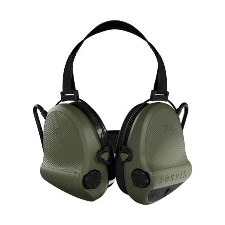 Casque anti-bruit Suprême X2 vert olive avec serre-nuque tissu noir et anneaux d'hygiène en gel