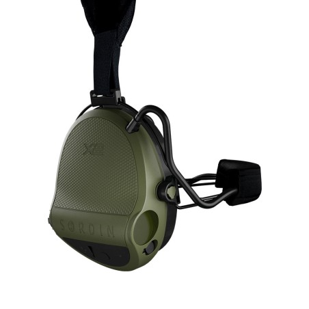 Casque anti-bruit Suprême X2 vert olive avec serre-nuque tissu noir et anneaux d'hygiène en gel